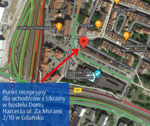 Wycinek mapy Gdańska ze wskazaniem lokalizacji punktu recepcyjnego