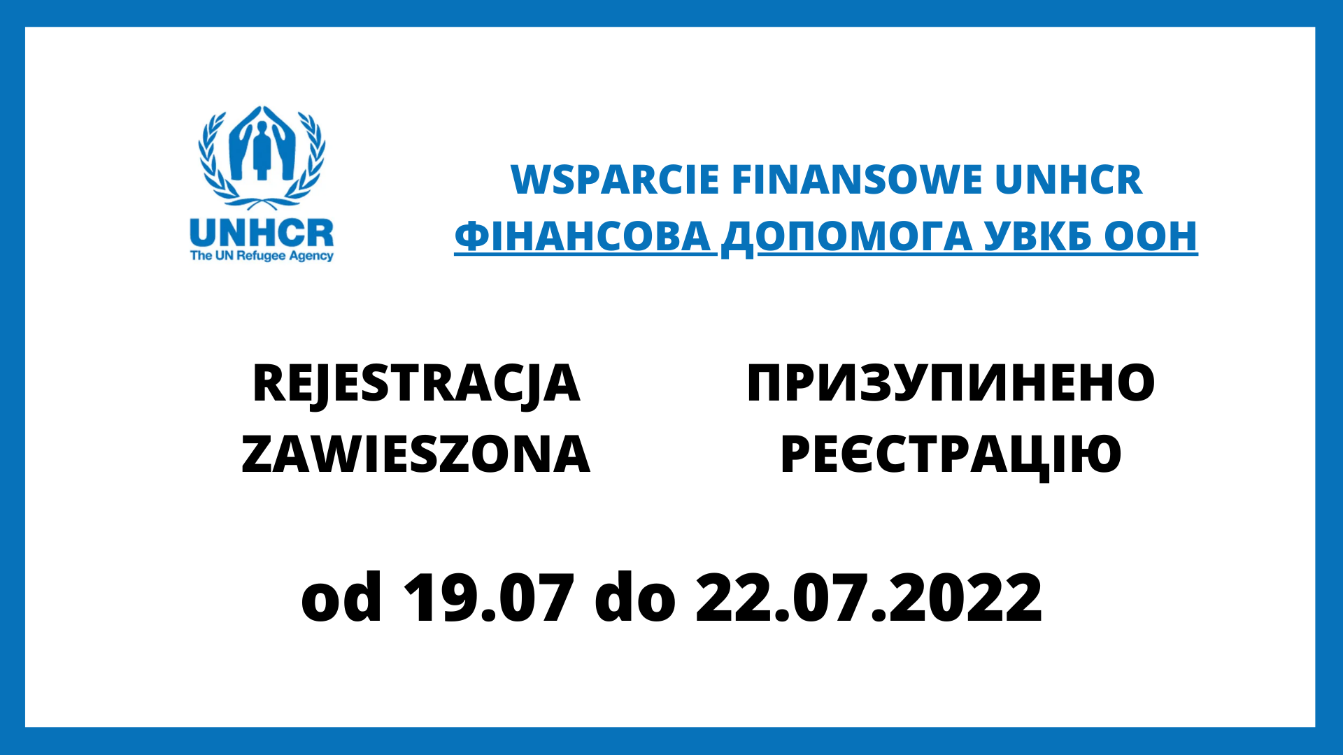 Wsparcie finansowe UNHCR – rejestracja zawieszona